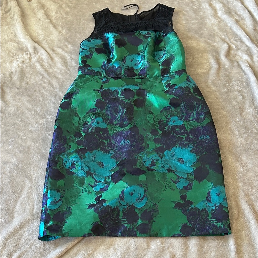 Leifsdottir (Anthro) water garden brocade and lace sheath dress